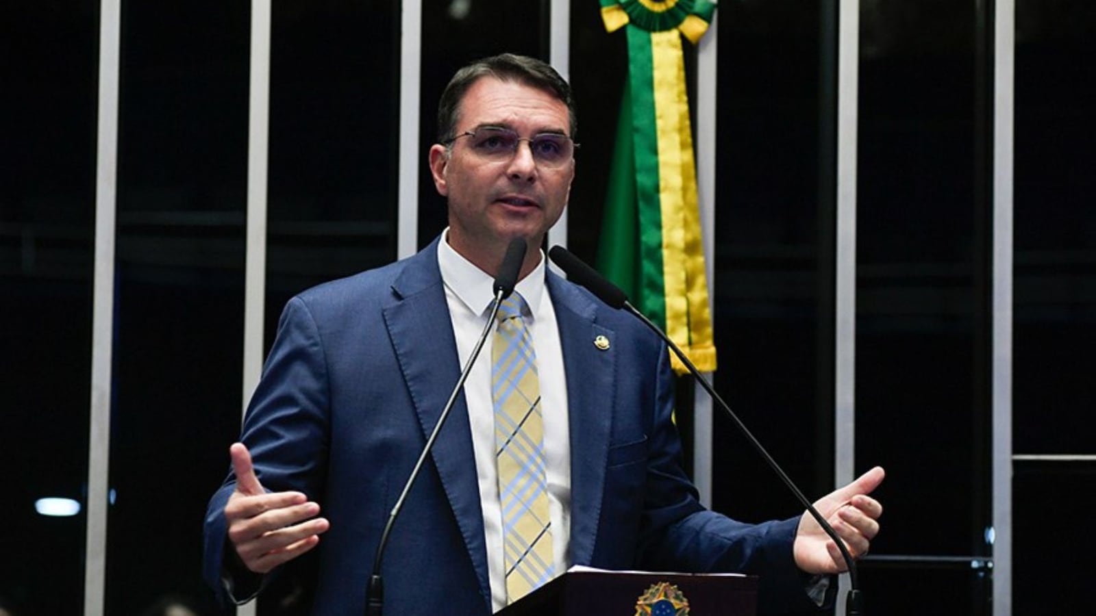 Flávio Bolsonaro falou que não existe apoio do governo americano nas eleições de 2026 Jefferson Rudy/Agência Senado