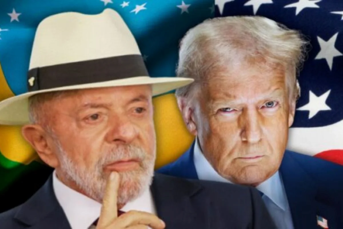 Montagem colorida com fotos dos presidentes Luiz Inácio Lula da Silva e Donald Trump com bandeiras do Brasil e dos Estados Unidos ao fundo - Metrópoles