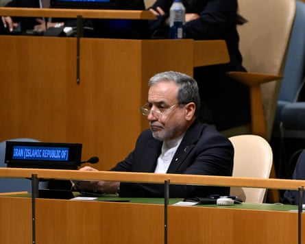 Abbas Araghchi in black suit at UN General Assembly.