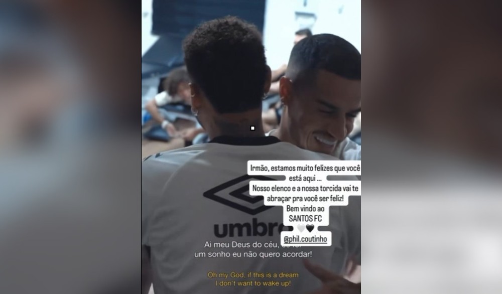 Neymar revela Coutinho no vestiário do Santos — Foto: Redes sociais
