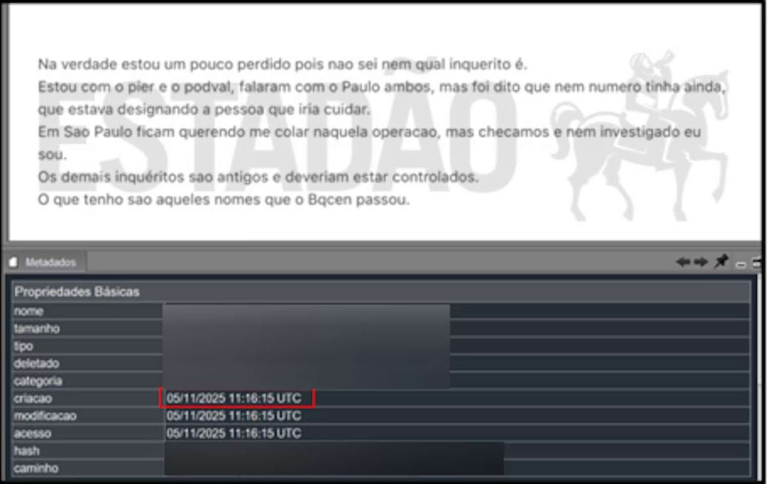 Mensagem de Vorcaro a Moraes