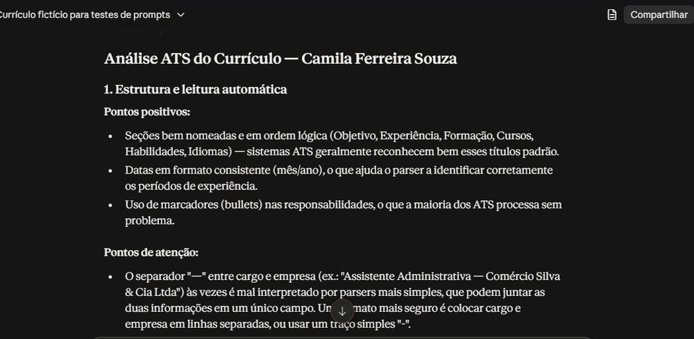 Prompt utilizado no Claude para adaptar o currículo para ATS — Foto: Diedrich Bader/TechTudo
