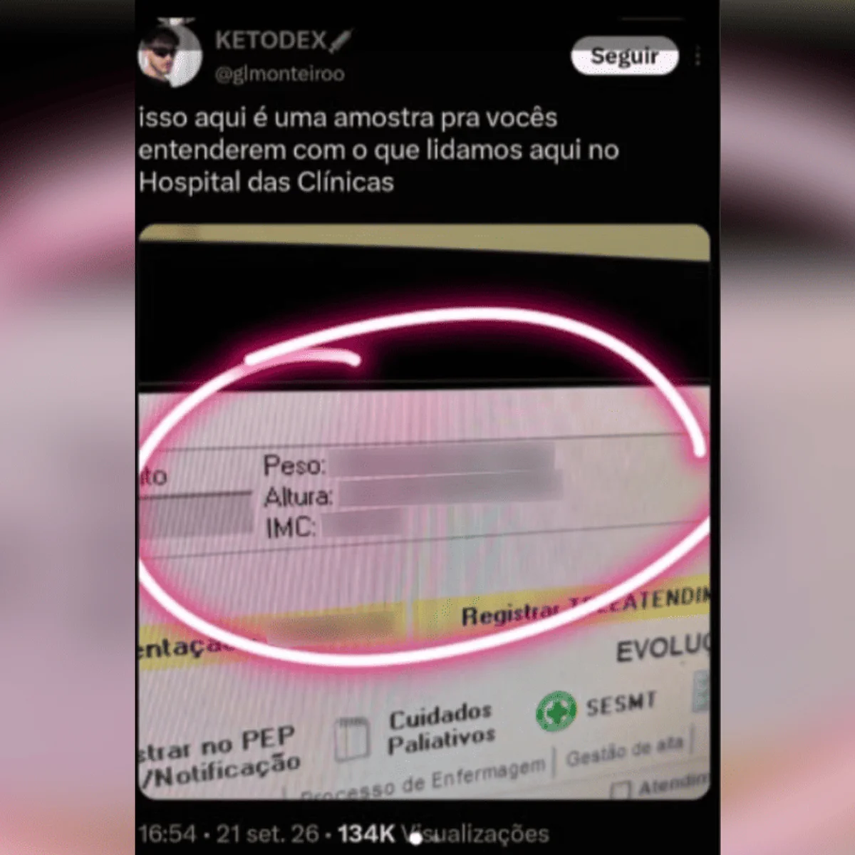 Médico do HC ironiza peso de paciente e expõe prontuário nas redes sociais