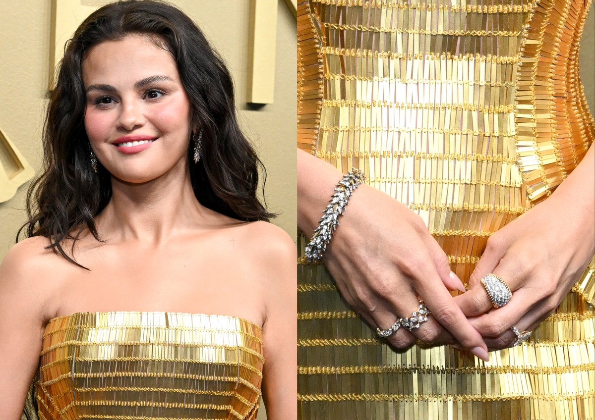 Emmy 2026: apenas nos dedos, Selena Gomez usou o equivalente a mais de R$ 1,5 milhão em ouro e diamantes