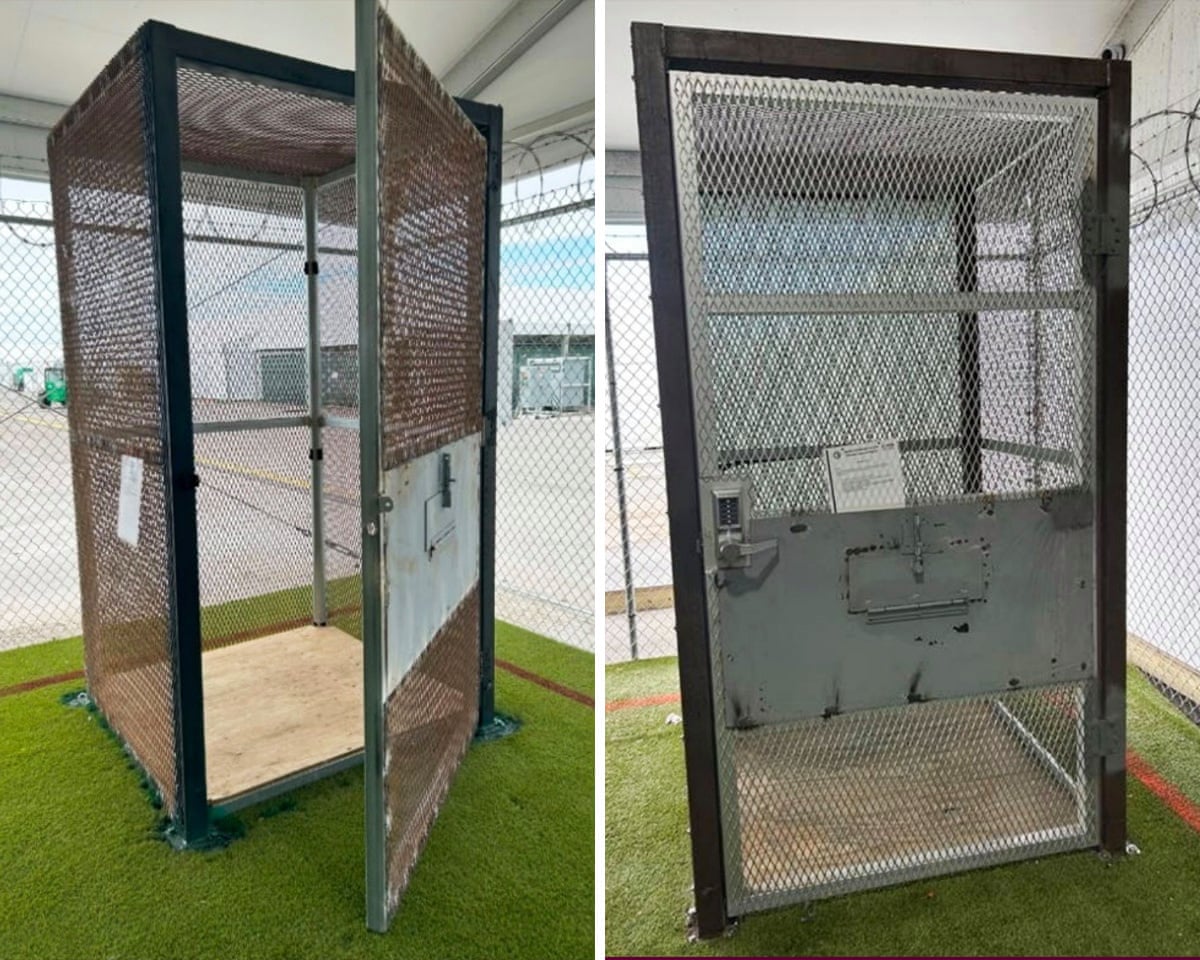 O Alligator Alcatraz detinha detentos em gaiões do tamanho de cabines telefônicas, segundo a agência fiscalizadora do DHS.