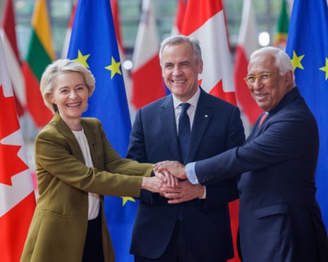 European Commission president Ursula von der Leyen, Canadian prime minister Mark Carney and European Council president Antonio Costa in Brussels in June 2025.