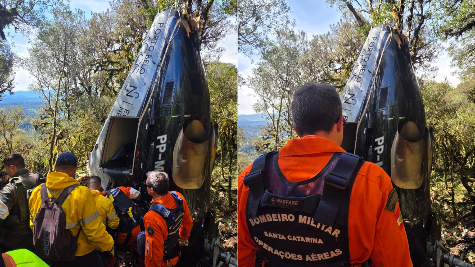 Equipes de buscam encontram helicóptero que caiu em Santa Catarina