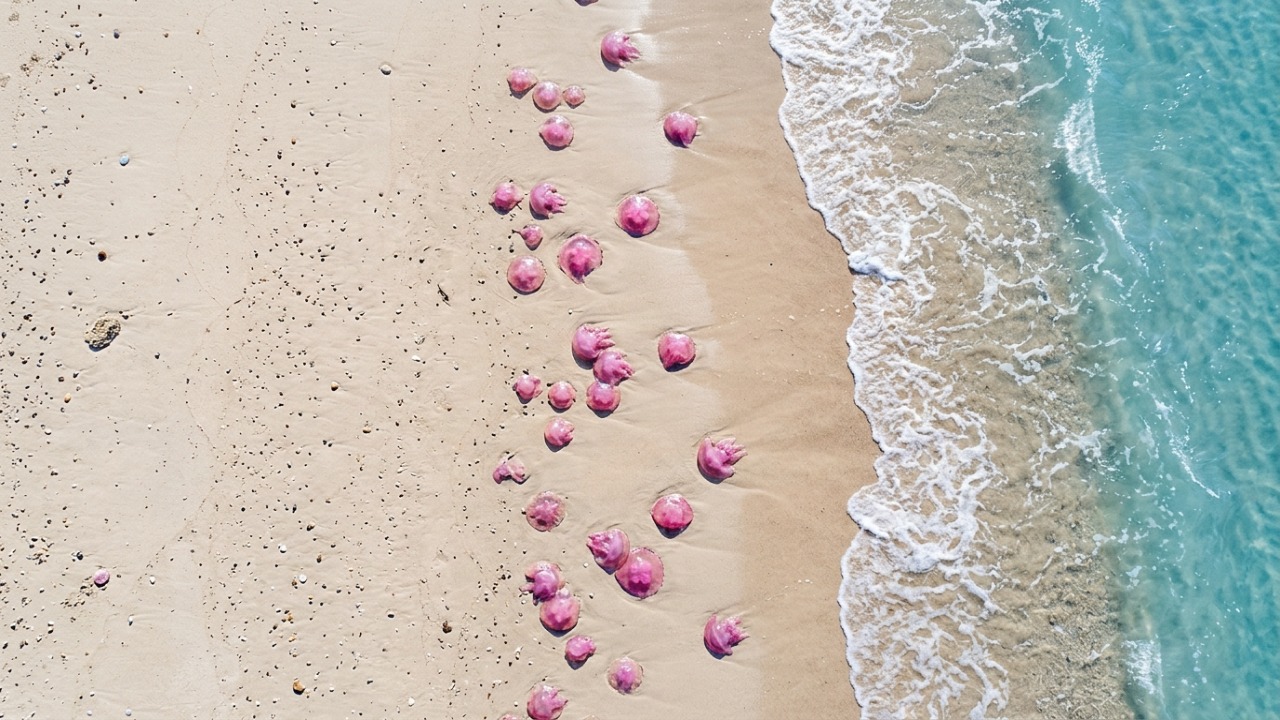 Fenômeno assustador na natureza: centenas de águas vivas gigantes e rosadas aparecem nas praias do mar Báltico