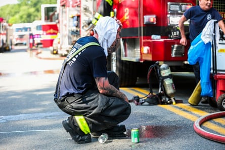 A firefighter trying to cool off.