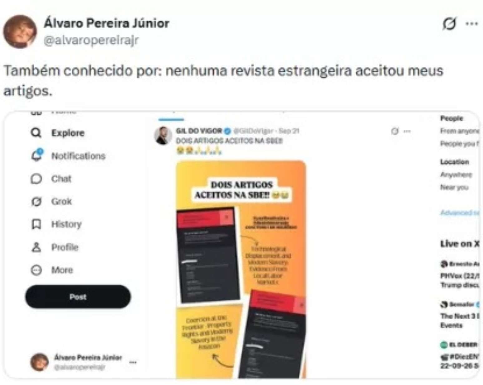 Comemora&ccedil;&atilde;o de Gil motivou uma rea&ccedil;&atilde;o ir&ocirc;nica de &Aacute;lvaro no X