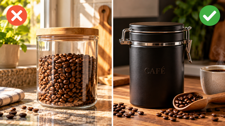 Por que o café perde aroma mais rapidamente quando é guardado em potes transparentes?
