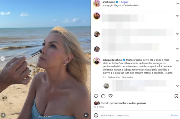Edu Guedes relembra dificuldades e se declara a Ana Hickmann: “Orgulho”