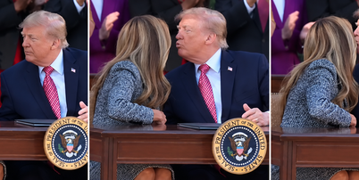 Sequ&ecirc;ncia mostra Donald Trump cumprimentando a esposa e ela, aparentemente, 'se esquivando' do cumprimento Foto: Reprodu&ccedil;&atilde;o / Aaron Rupar via X