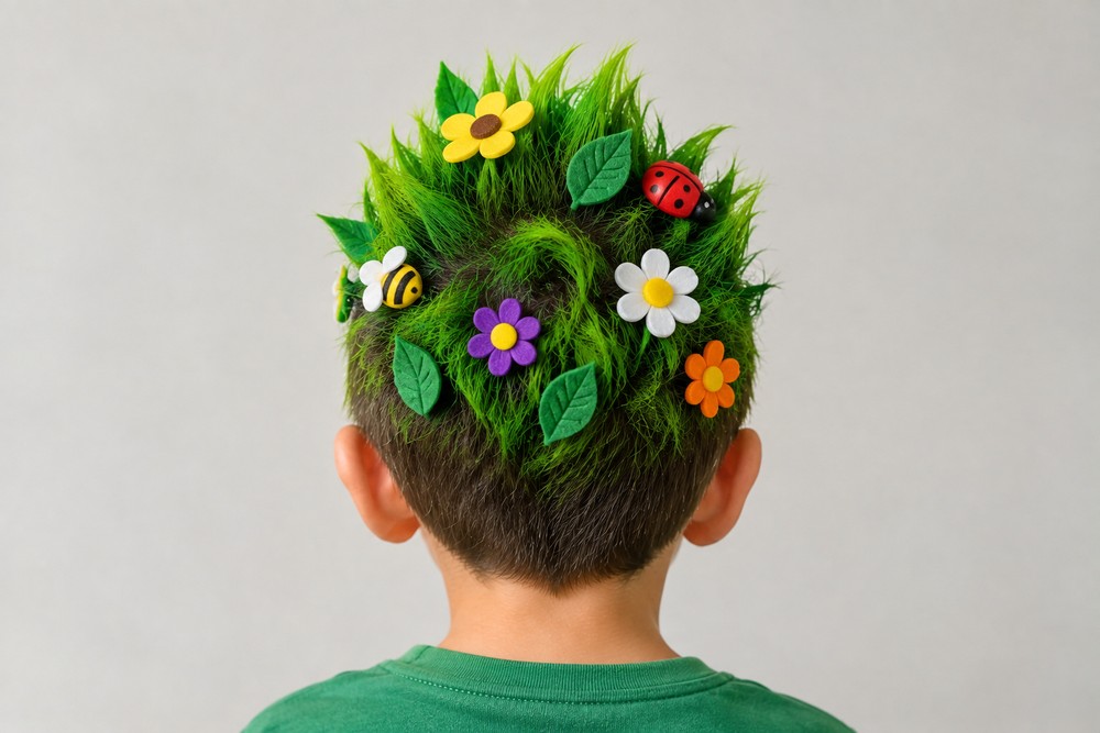 Ideia de cabelo jardim para o dia do cabelo maluco — Foto: Imagem gerada por IA/OpenAI