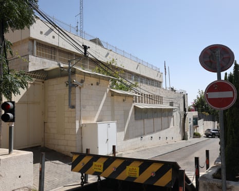 The British consulate general building fortified with bars, cameras and a warning barrier