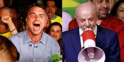 Os candidatos Fl&aacute;vio Bolsonaro (PL) e Lula (PT) ap&oacute;s o primeiro turno Foto: Wilton Junior/Estad&atilde;o e Daniel Teixeira/Estad&atilde;o / Estad&atilde;o