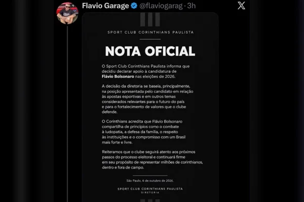 Corinthians desmente apoio à Flávio Bolsonaro e diz que postagem é falsa - destaque galeria